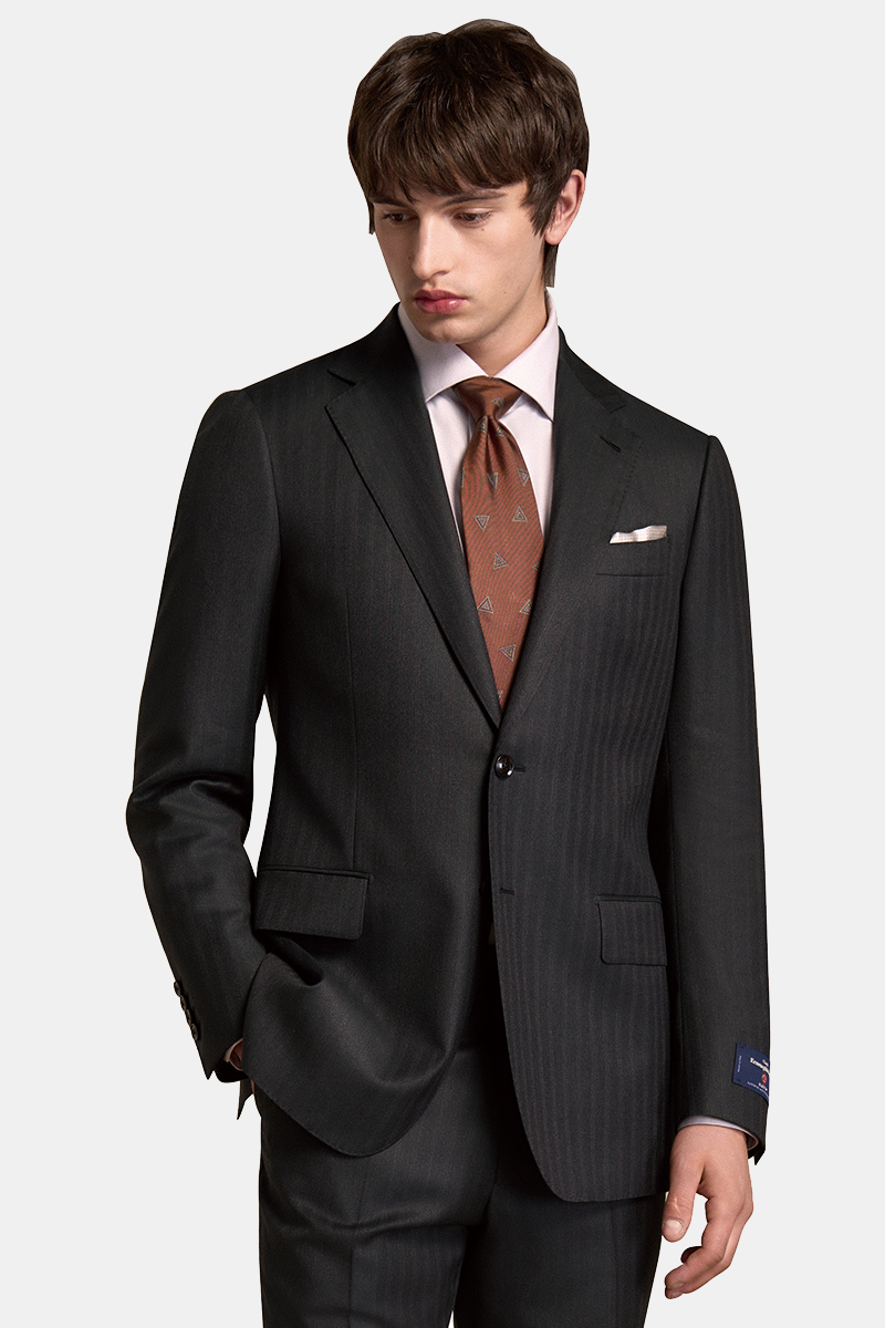 Dark Grey Pinstripe Pure‑Wool Half‑Canvas Two‑Piece Suit