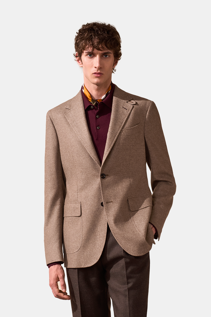 Brown Wool‑Blend Half‑Canvas Single‑Breasted Blazer