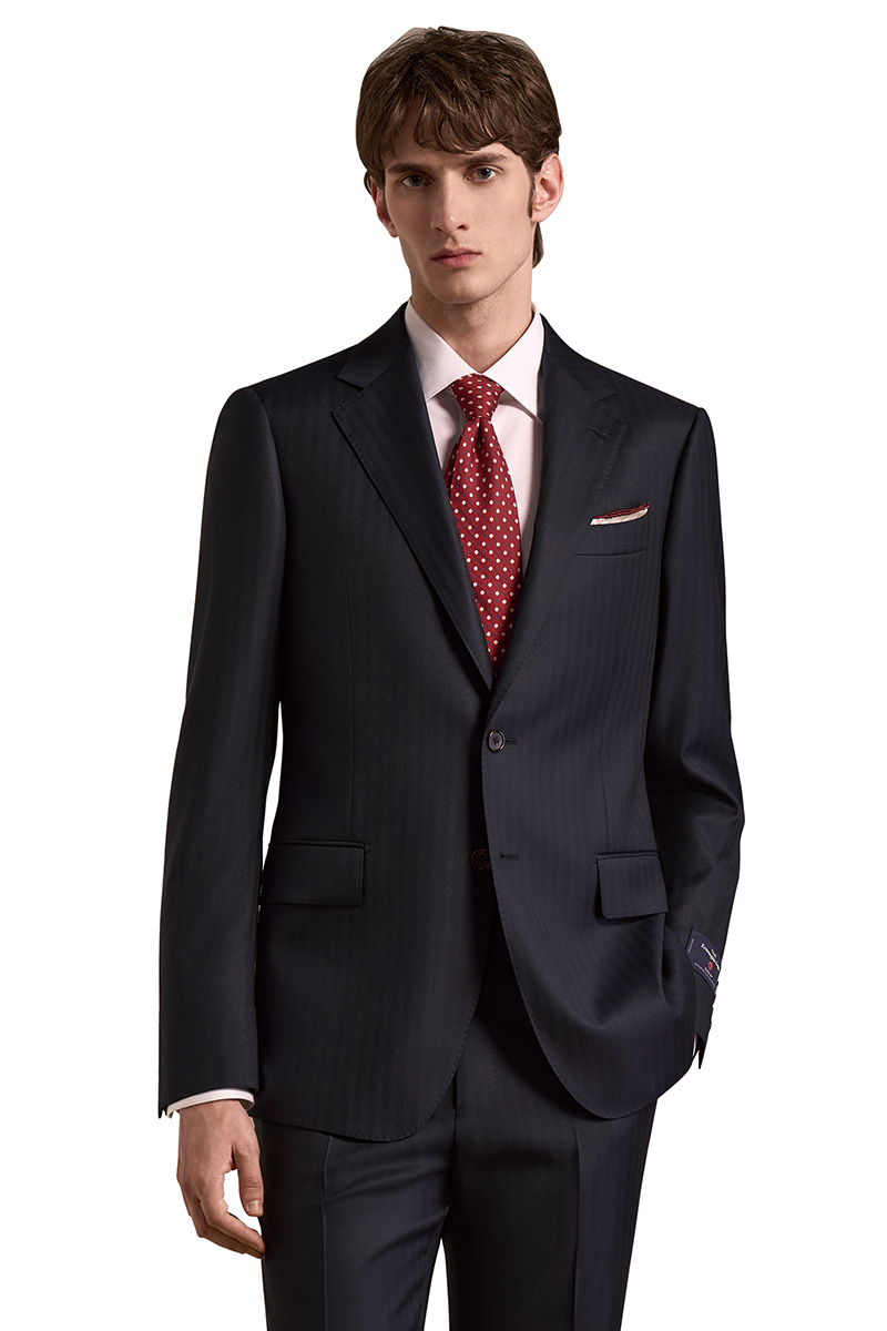 Navy Striped All‑Wool Single‑Breasted Two‑Piece Suit