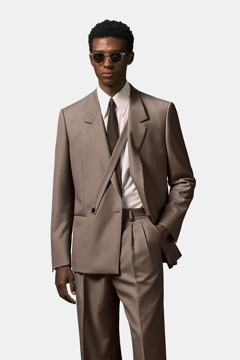 Gray Wool‑Polyester Half‑Canvas Double‑Breasted Two‑Piece Suit