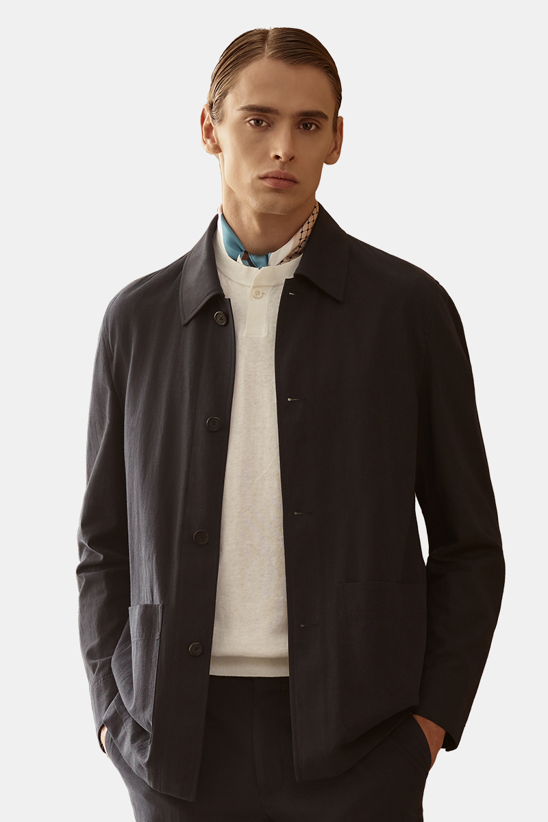Navy Linen Cotton Stretch Cooling Slim Fit Casual Casual Blazer