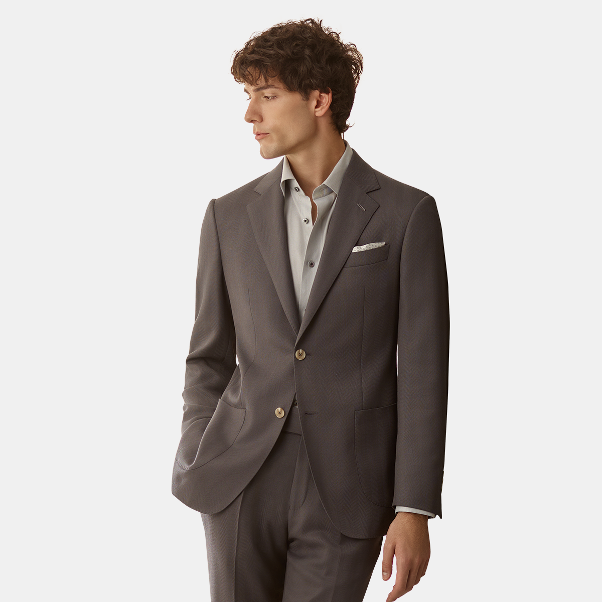 Grey Wool‑Polyester‑Blend Half‑Canvas Two‑Piece Suit