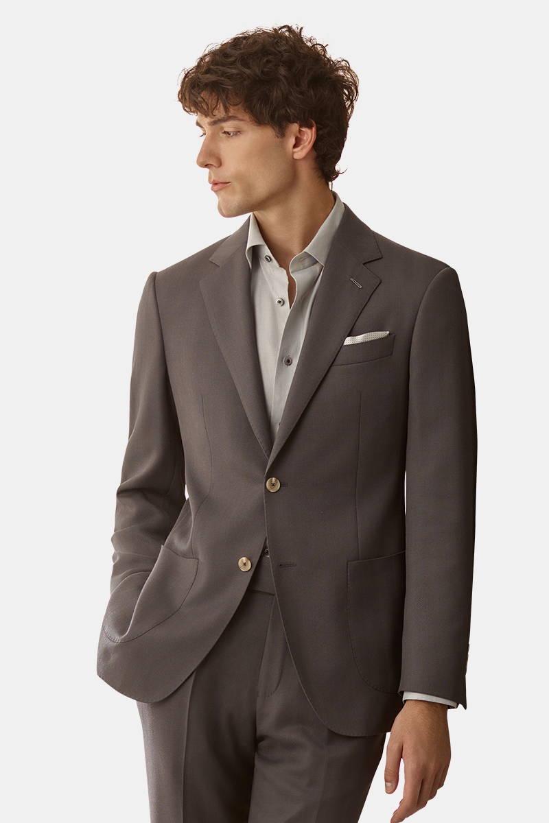 Grey Wool‑Polyester‑Blend Half‑Canvas Two‑Piece Suit