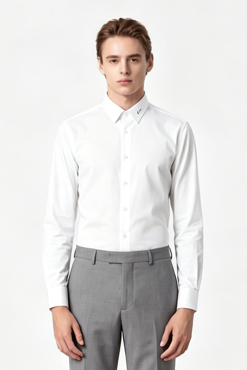 White Triple‑Protection DR Point‑Collar Wedding Men's Shirt