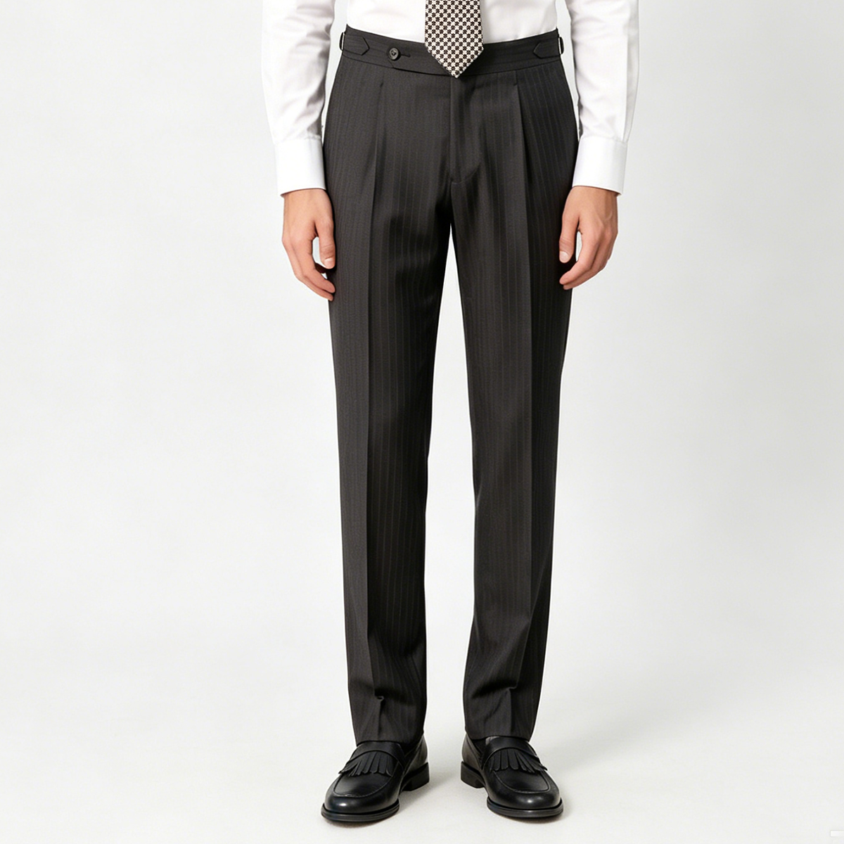Black  Wrinkle Resistant Pure Wool Hidden Stripe Two‑Piece Suit