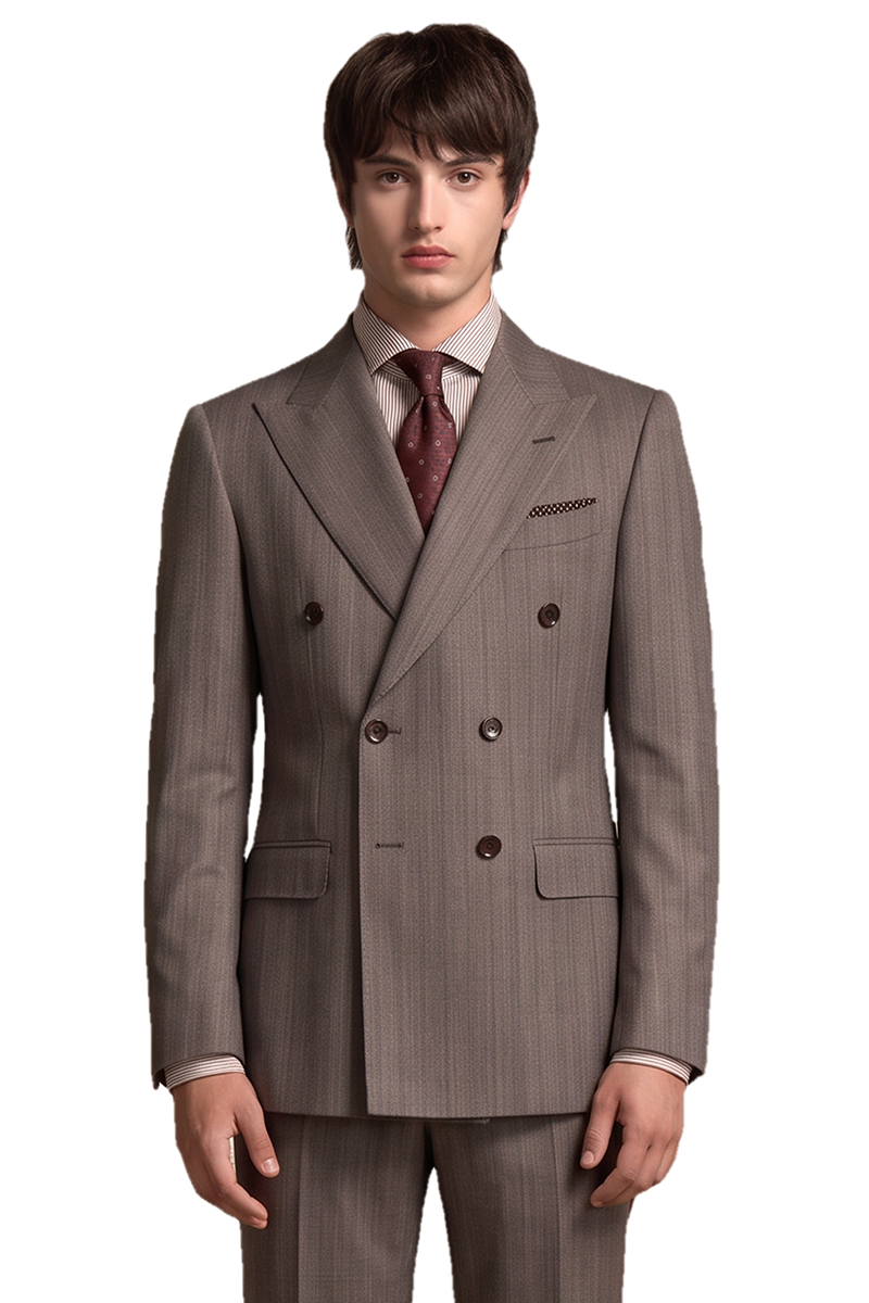 Gray Striped All‑Wool 6×2 Double‑Breasted Two‑Piece Suit