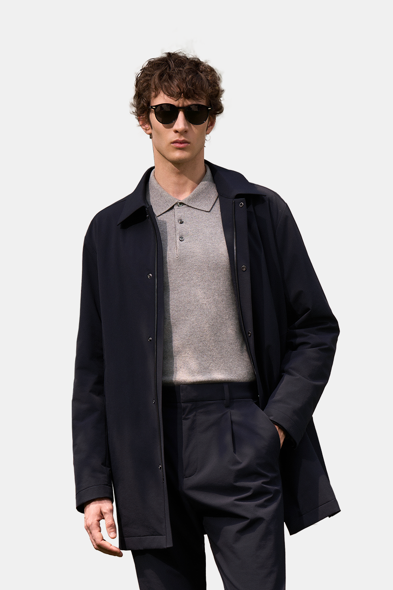 Navy PA‑Elastane Two‑Piece Trench Coat