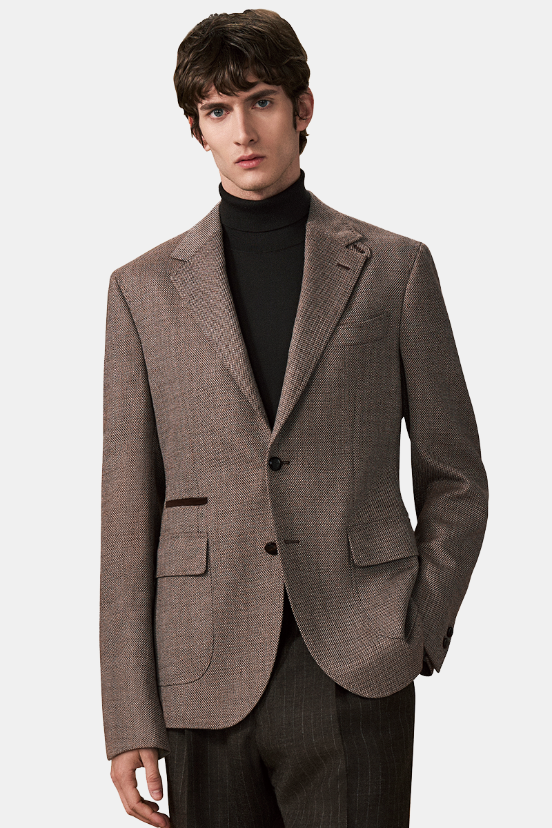Light Brown Wool Half‑Canvas Single‑Breasted Blazer