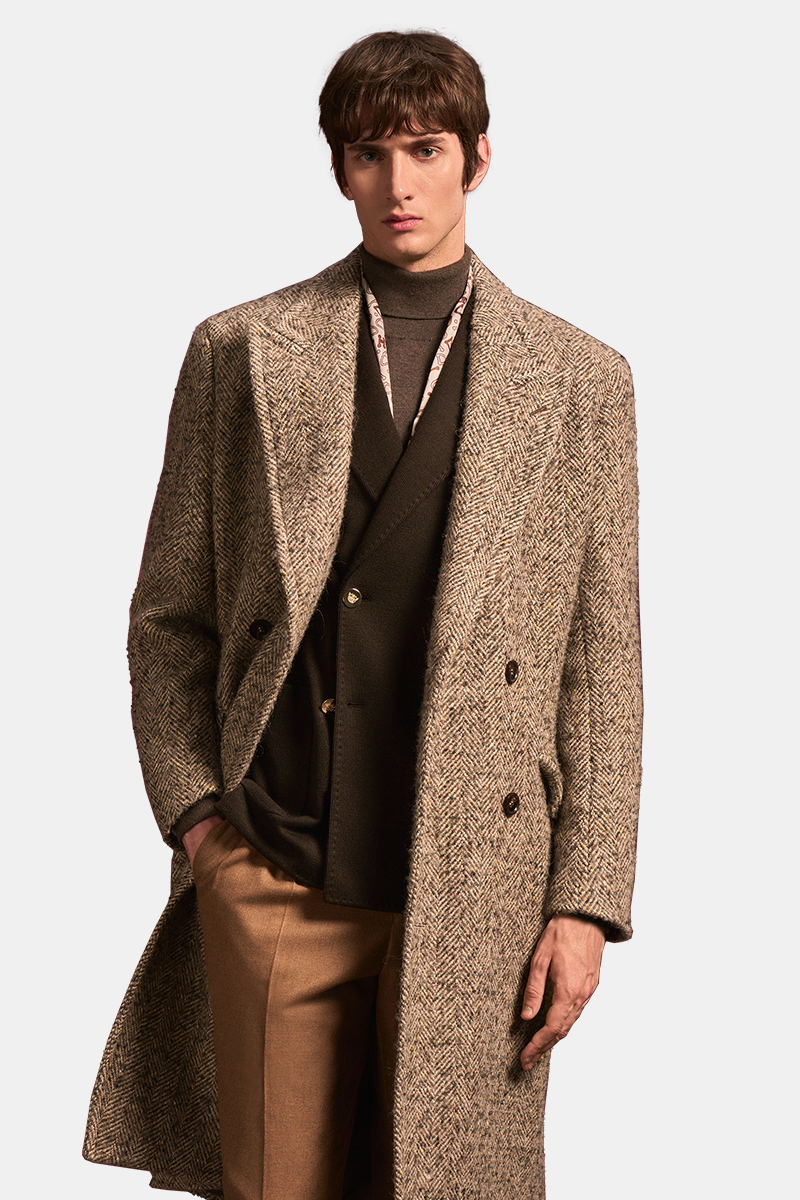 Brown Wool‑Cashmere‑Alpaca 6x3 Double‑Breasted Fused Overcoat