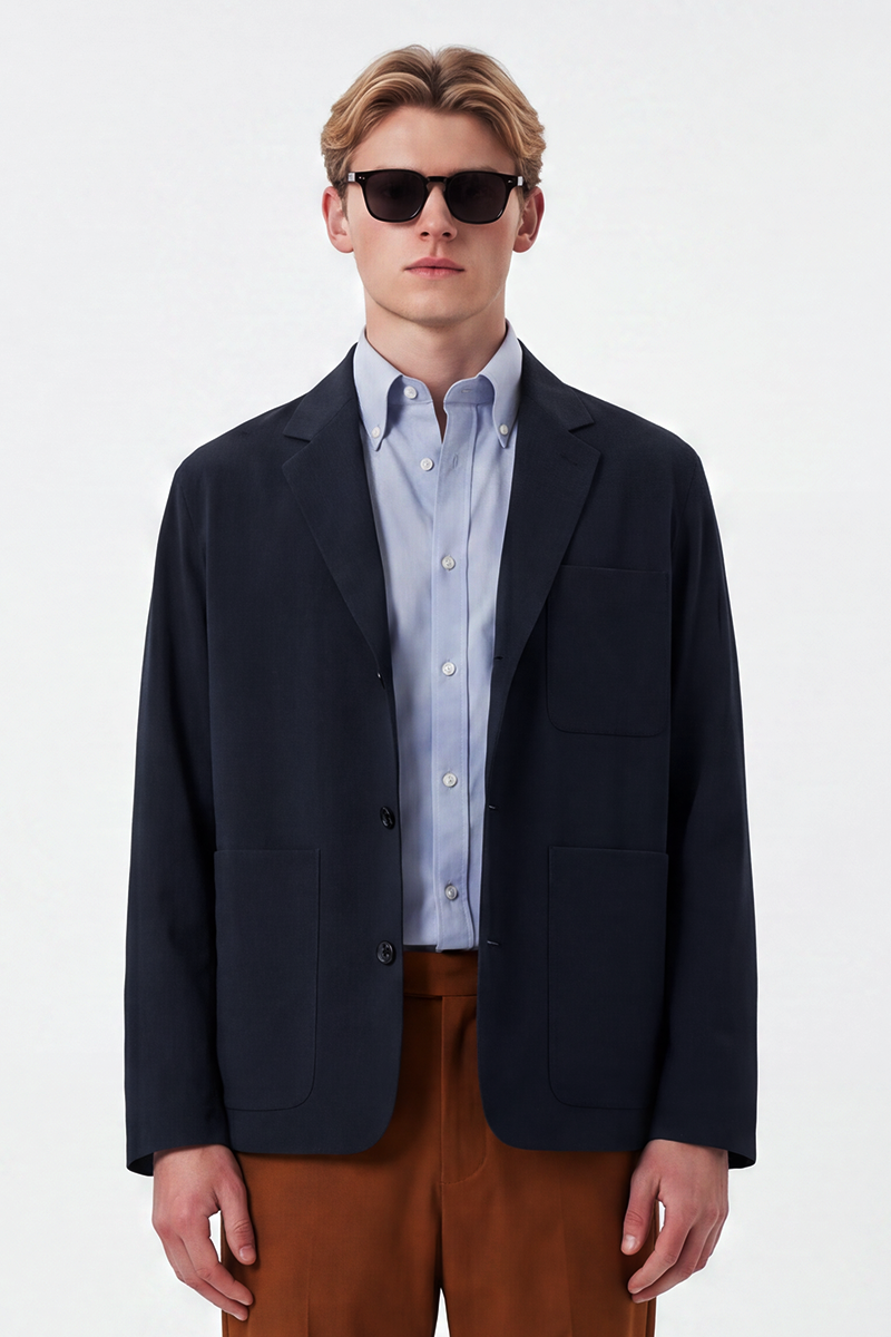 Navy Polyester‑Blend Fused Italian‑Casual jacket