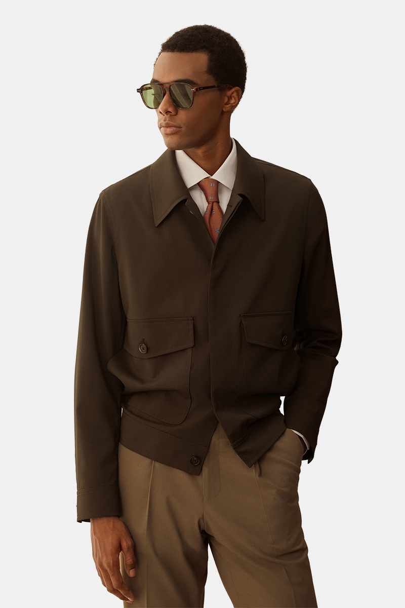 Green Polyester‑Blend Hidden‑Placket Blazer