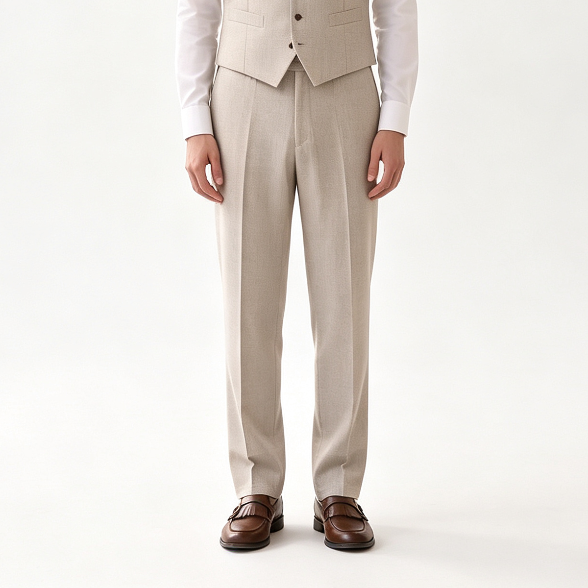 Light Camel Wool Ultra‑Thin Half‑Canvas Double‑Breasted Two‑Piece Suit