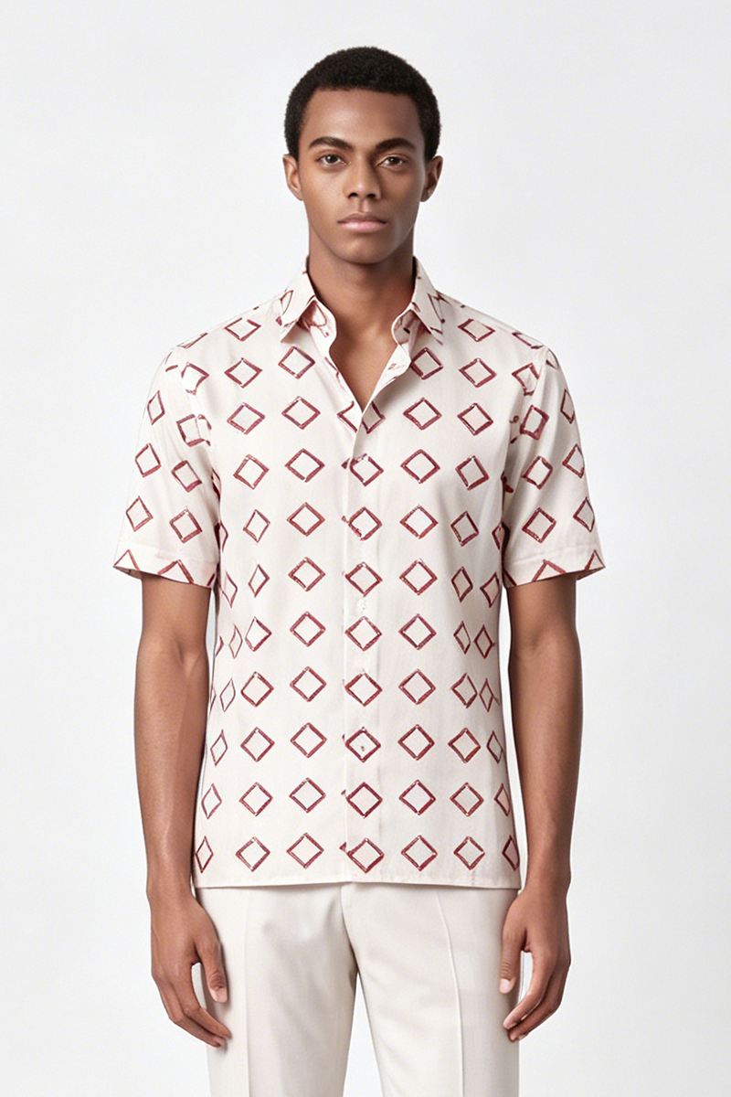 Red Detachable‑Tie‑Neck Polyester Wedding Men's Shirt