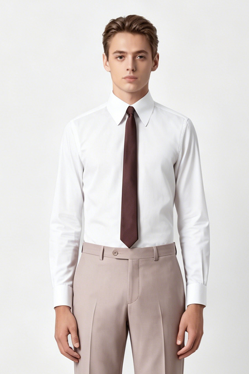 White Cool‑Series Modal Point‑Collar Wedding Men's Shirt