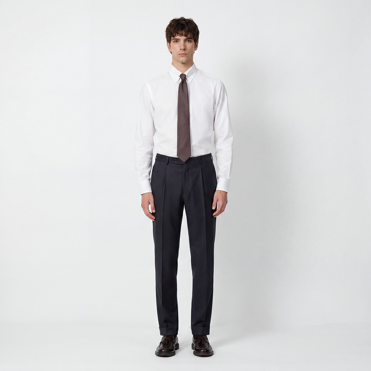 White Launder‑Finish Tab‑Cotton Men's Shirt