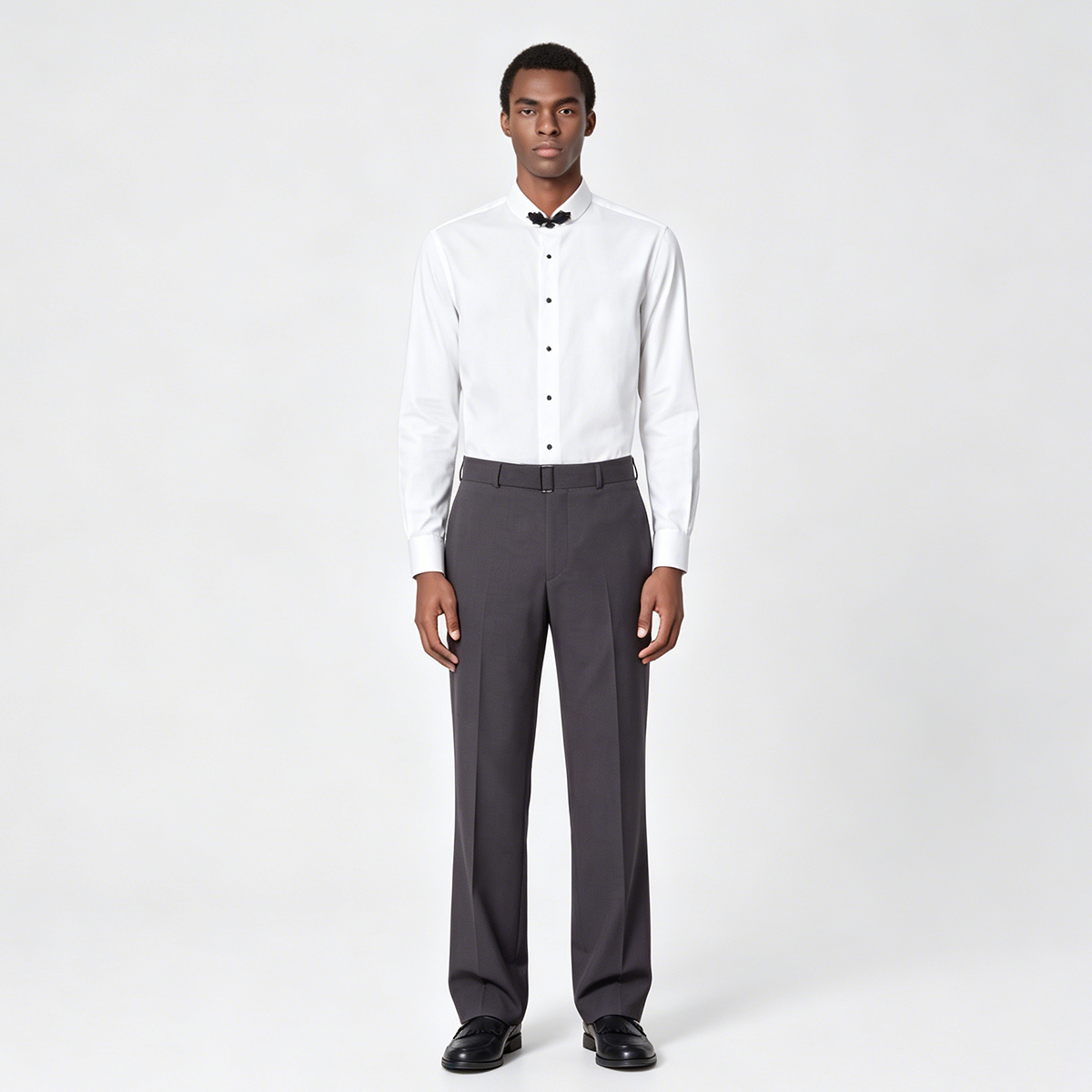 White Easy‑Care Frog‑Button Stand‑Collar Wedding Men's Shirt