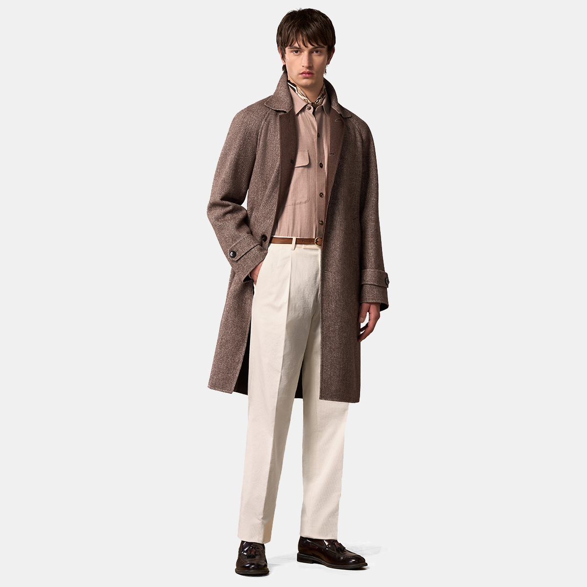 Dark Brown Wool‑Alpaca Double‑Faced 5‑Button Exposed‑Placket Overcoat