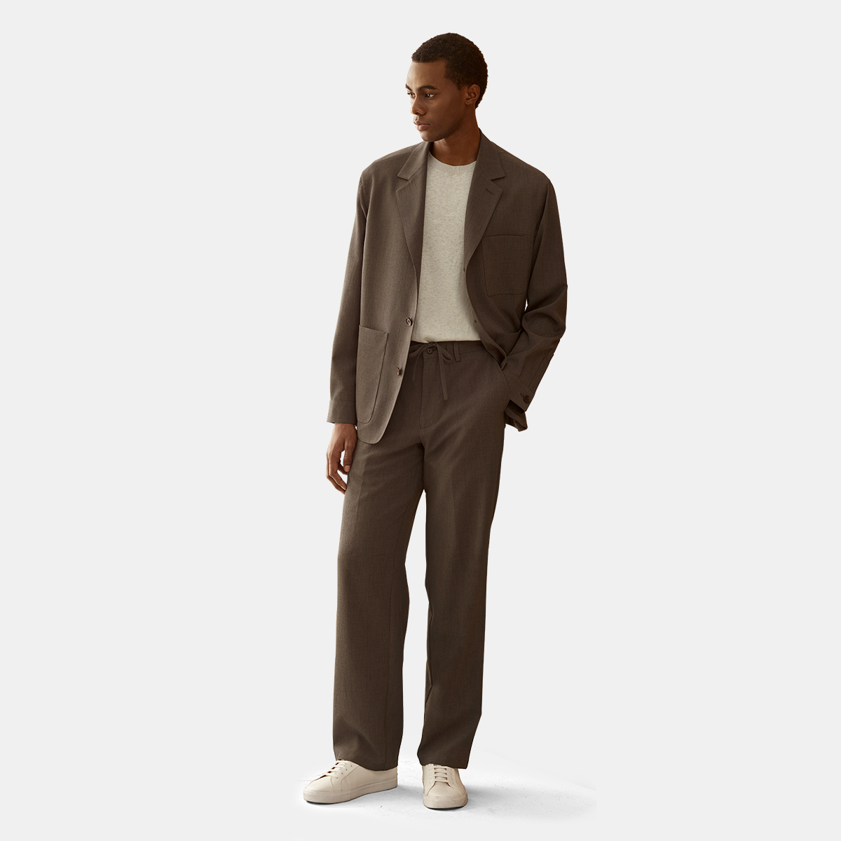 Green Polyester Travel Casual Two‑Piece Suit
