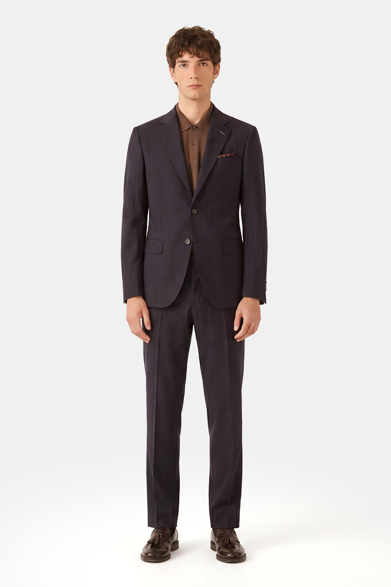 Navy Mini Herringbone Two-Piece Suit