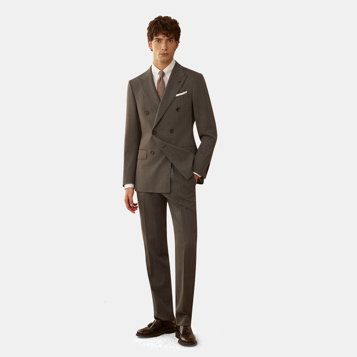 Grey 3D Texture Herringbone Two-Piece Suit