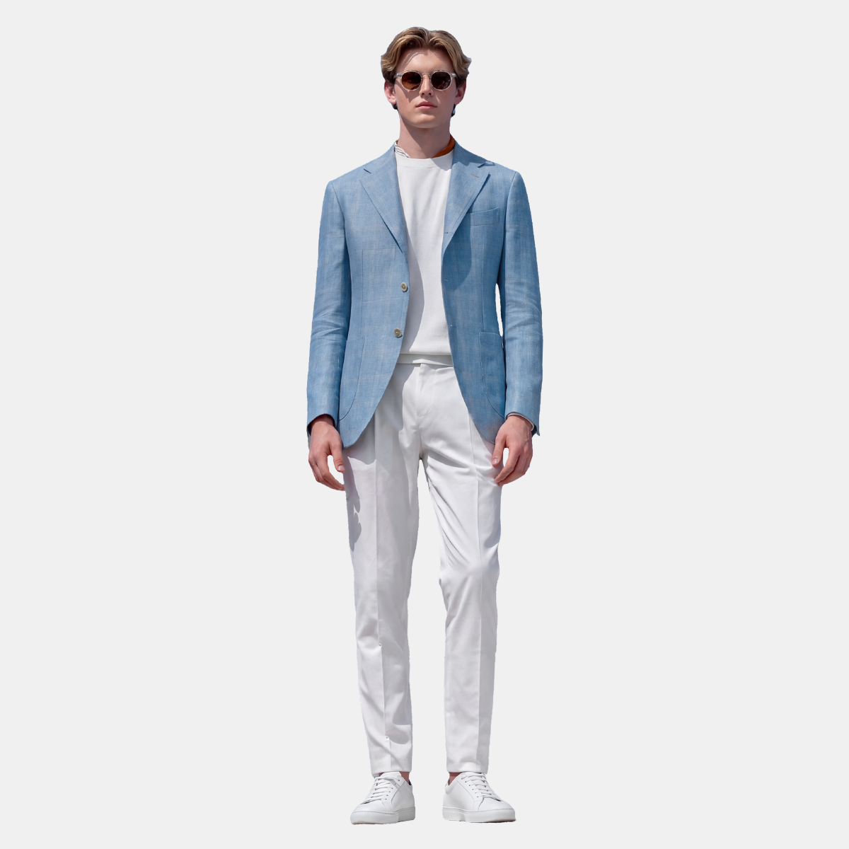 Blue Pure‑Linen Half‑Canvas Italian‑Travel Two‑Piece Suit