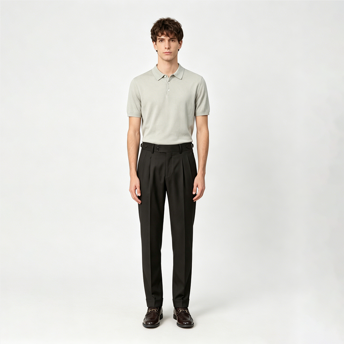 Green Fine‑Herringbone Pure‑Wool Half‑Canvas Two‑Piece Suit