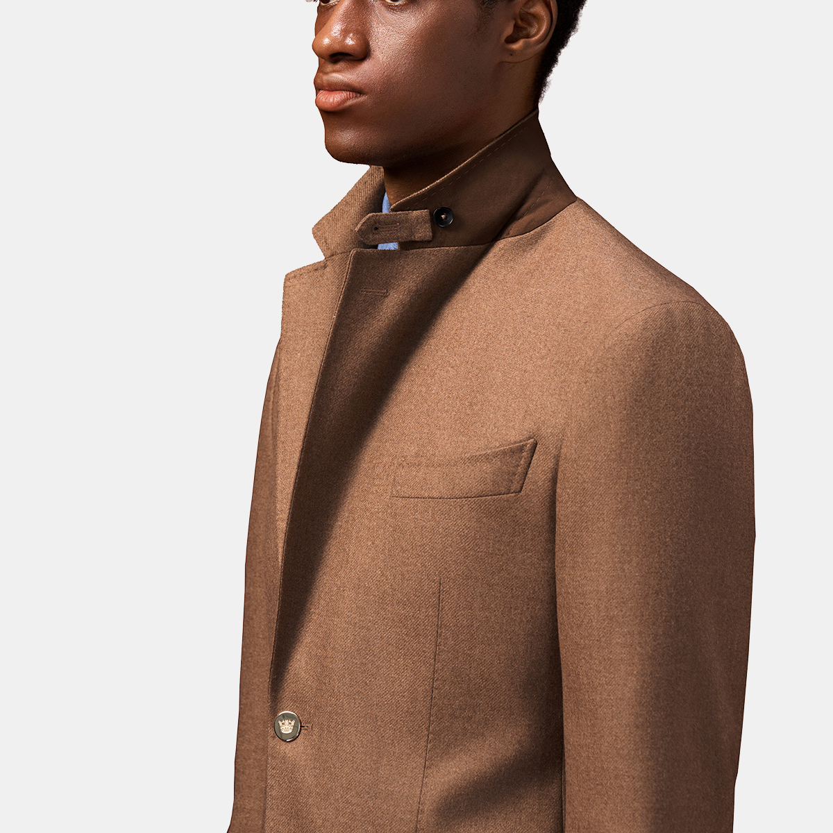 Brown Wool‑Wool‑Silk Half‑Canvas Single‑Breasted Blazer