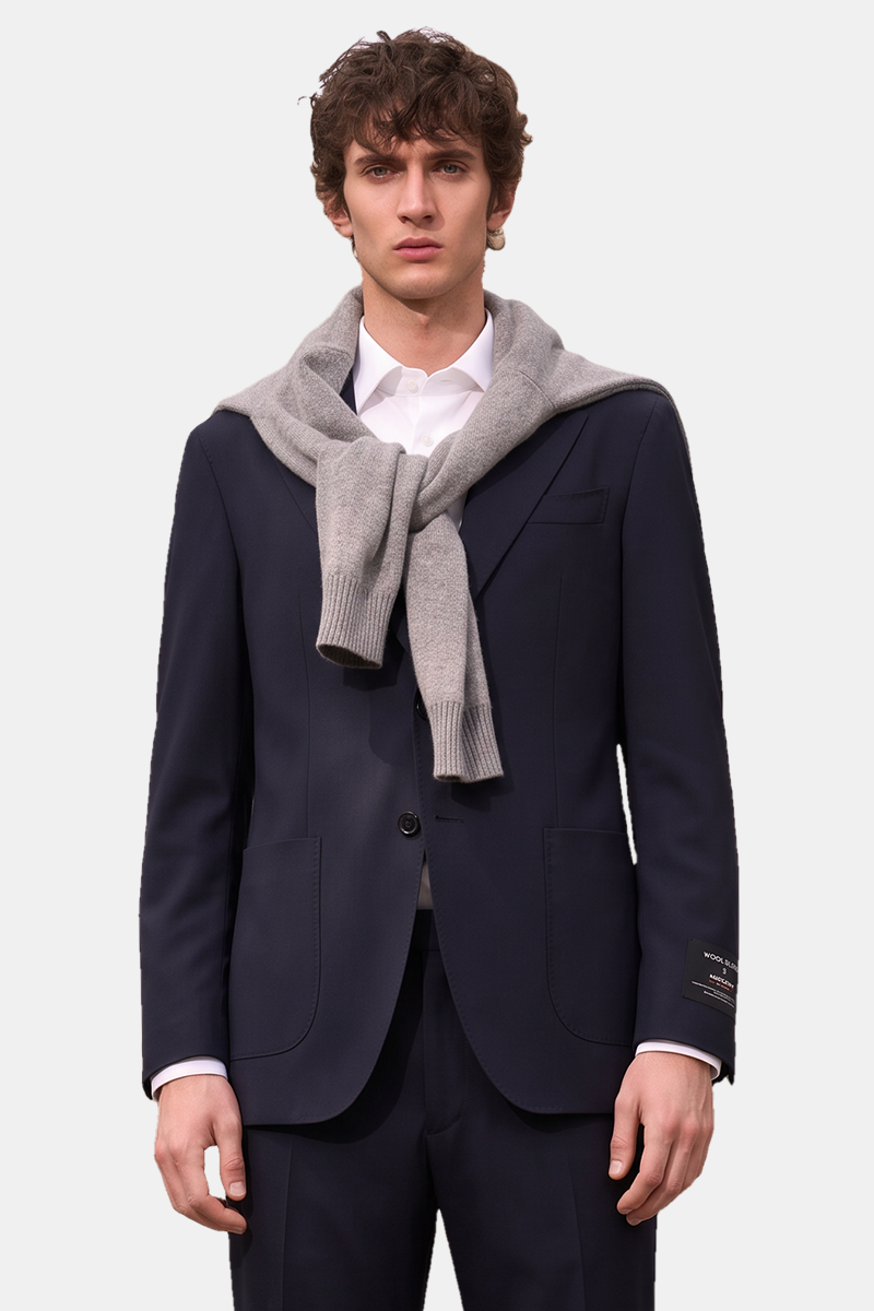 Navy Half‑Canvas Single‑Breasted Two‑Piece Suit