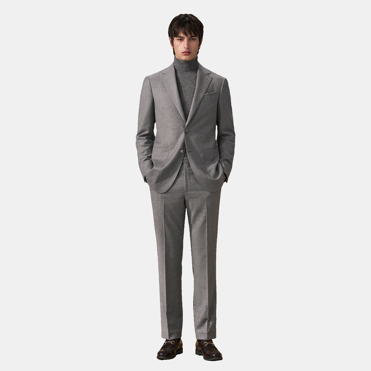 Gray Wool Half‑Canvas Double‑Breasted Two‑Piece Suit