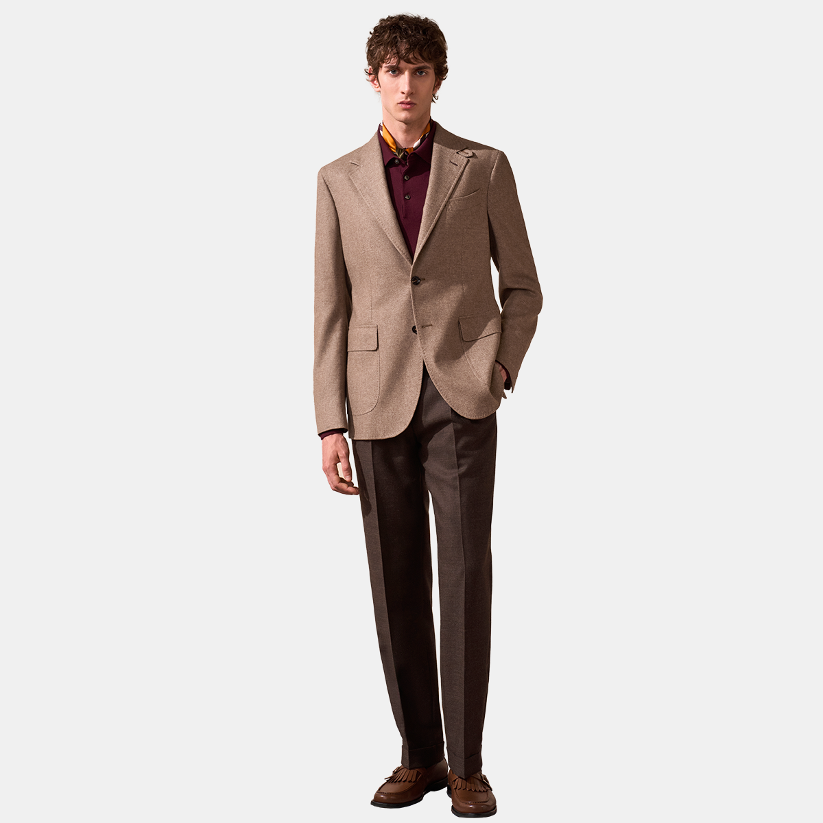 Brown Wool‑Blend Half‑Canvas Single‑Breasted Blazer