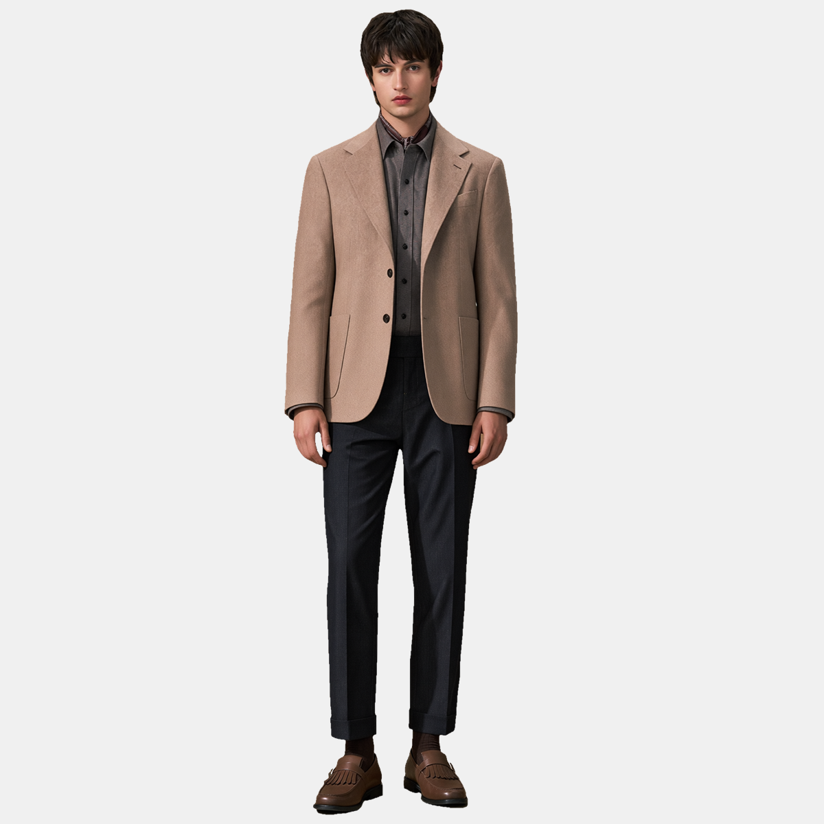 Light Camel Wool‑Silk Half‑Canvas Single‑Breasted Blazer
