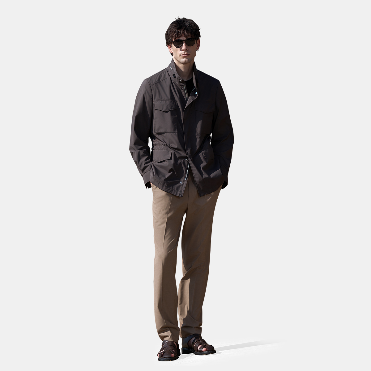 Brown Polyester‑Spandex Outdoor‑Travel Trench Coat