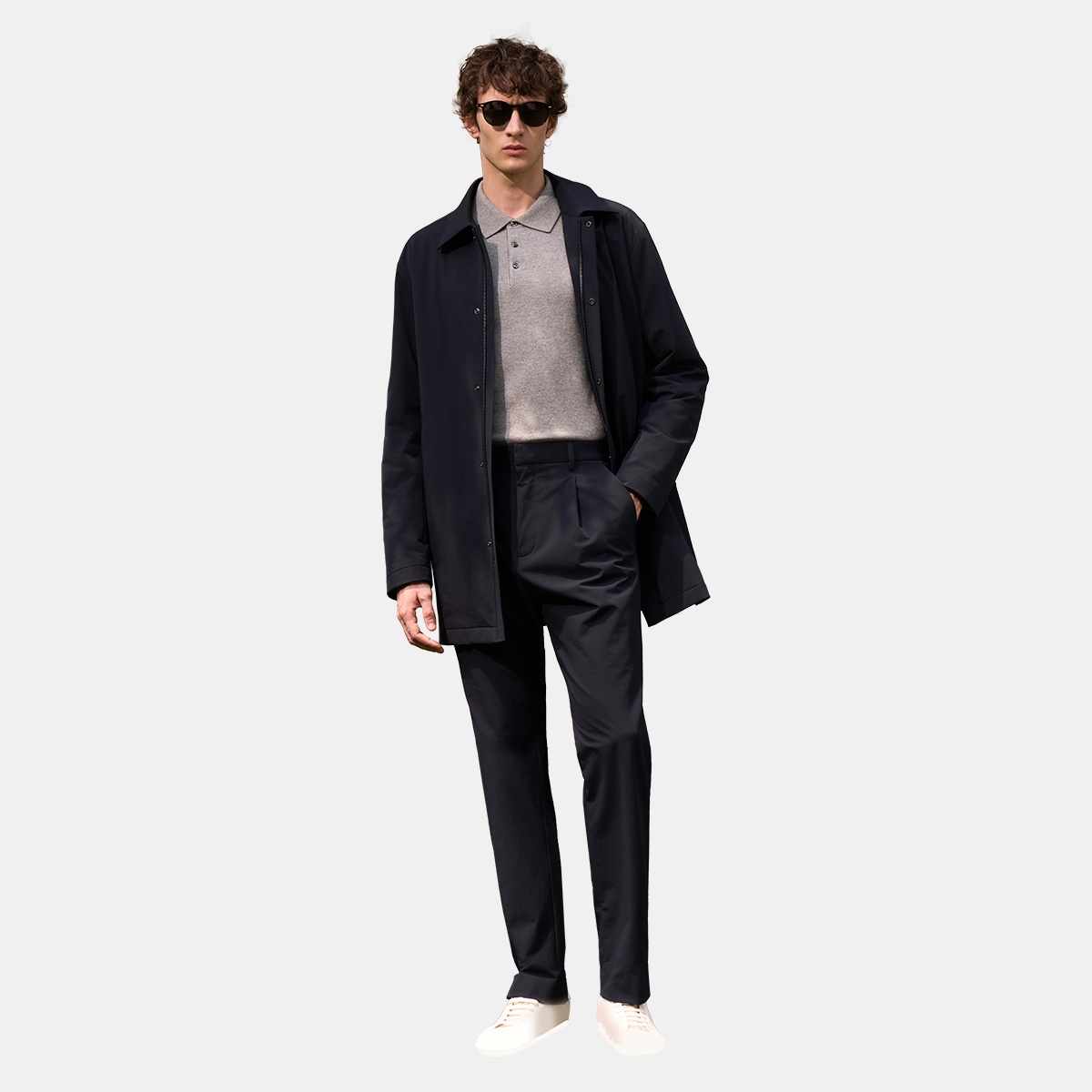 Navy PA‑Elastane Two‑Piece Trench Coat