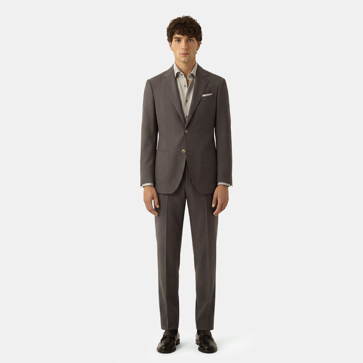 Grey Wool‑Polyester‑Blend Half‑Canvas Two‑Piece Suit