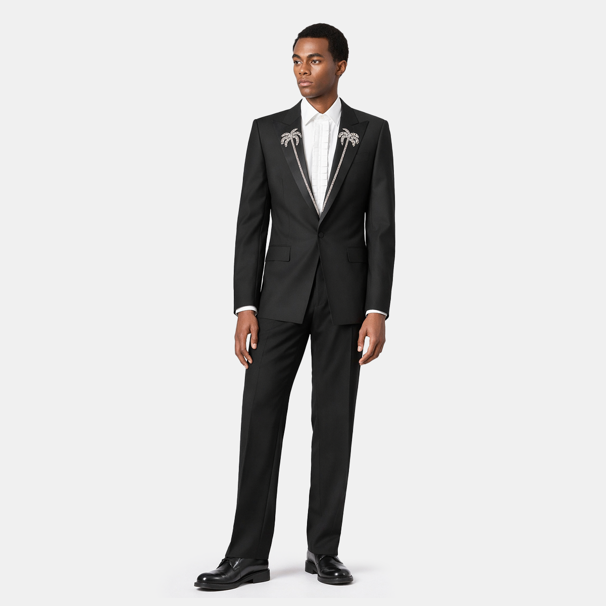 Black Hand‑Beaded Pure‑Wool Half‑Canvas Luxury‑Groom Two‑Piece Suit