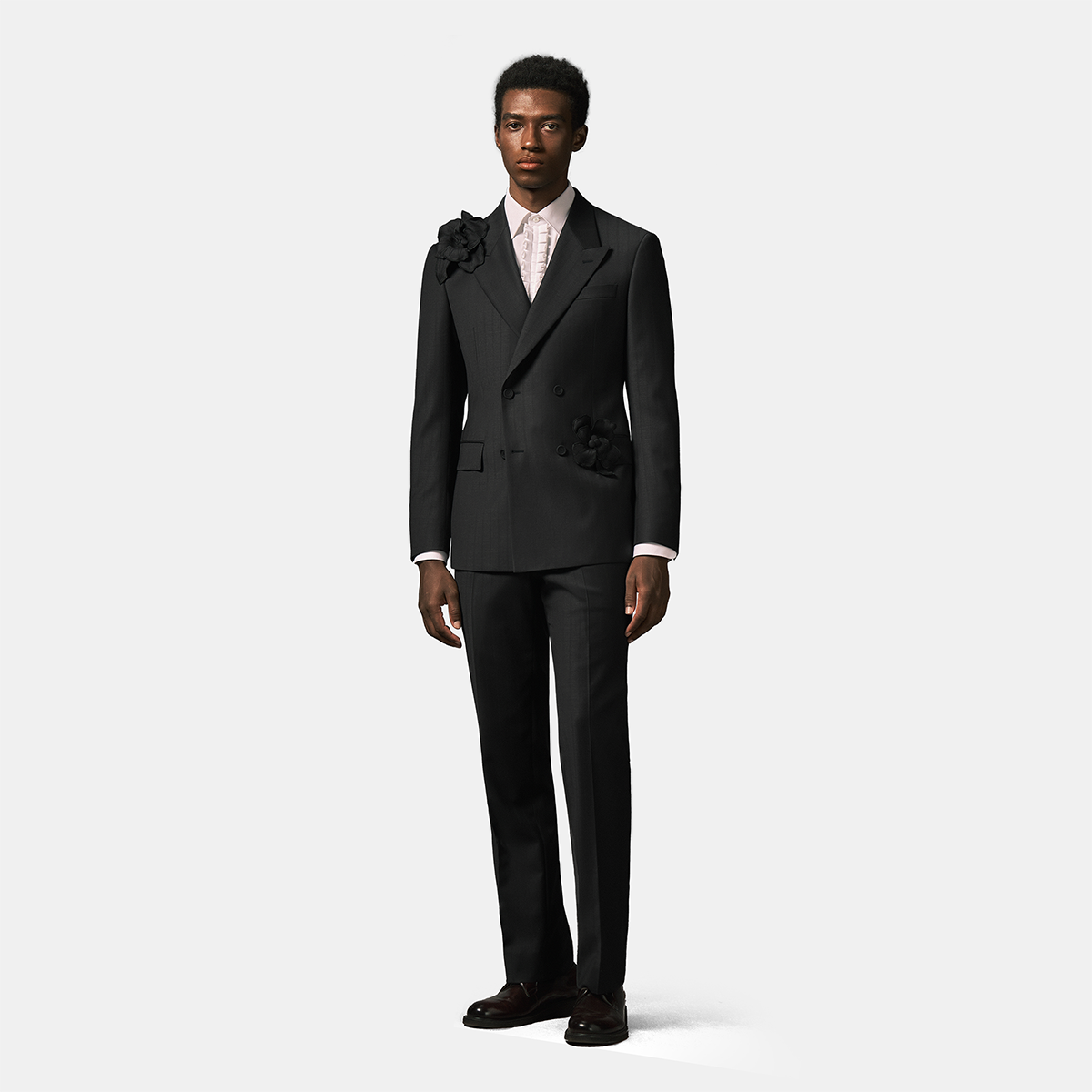 Black Wool‑Polyester‑RCF‑Elastane Half‑Canvas Double‑Breasted Two‑Piece Suit