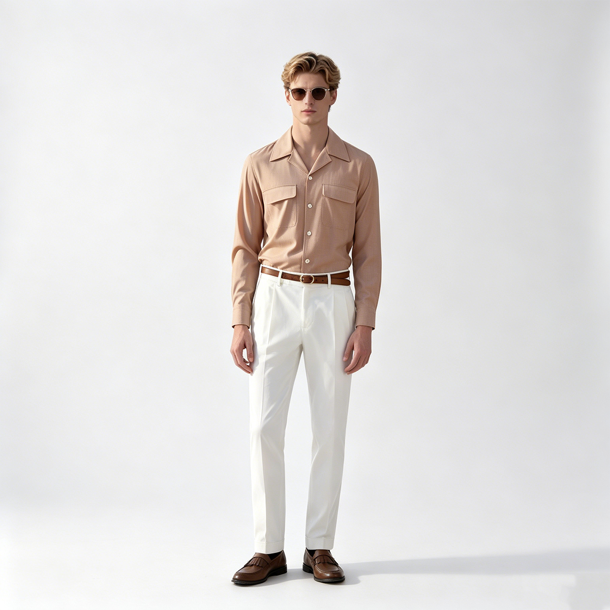 Red Wool‑Viscose Printed Cuban‑Collar Italian Shirt