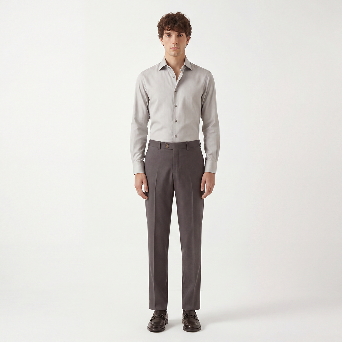 Grey Wool‑Polyester‑Blend Half‑Canvas Two‑Piece Suit