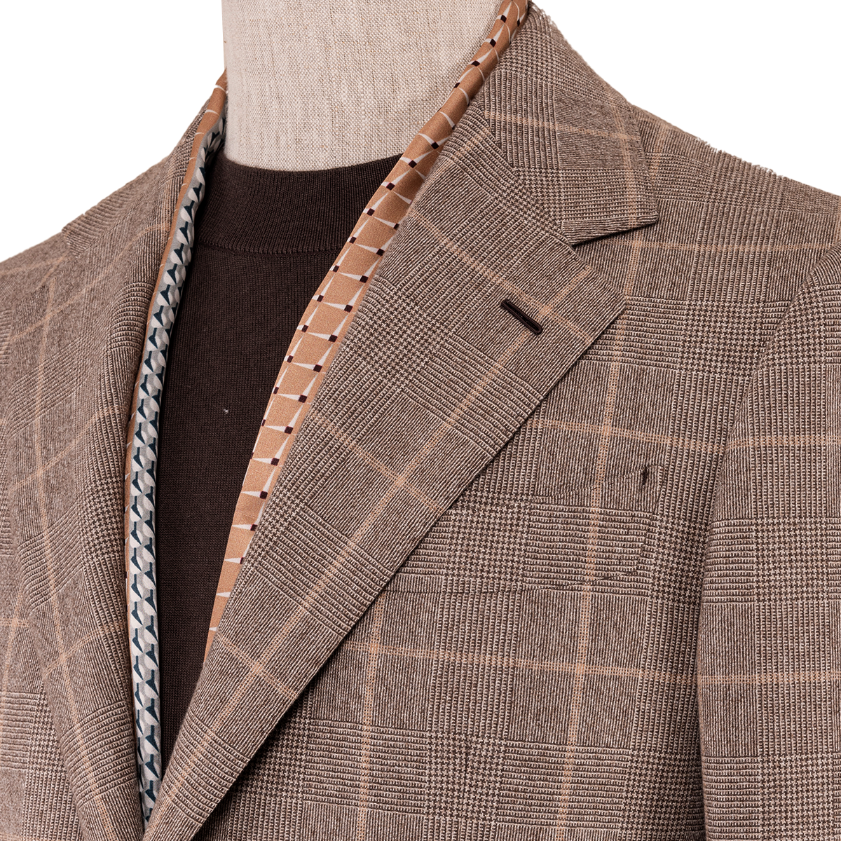 Brown Checked Wool‑Cashmere‑Blend 2‑Button Two‑Piece Suit