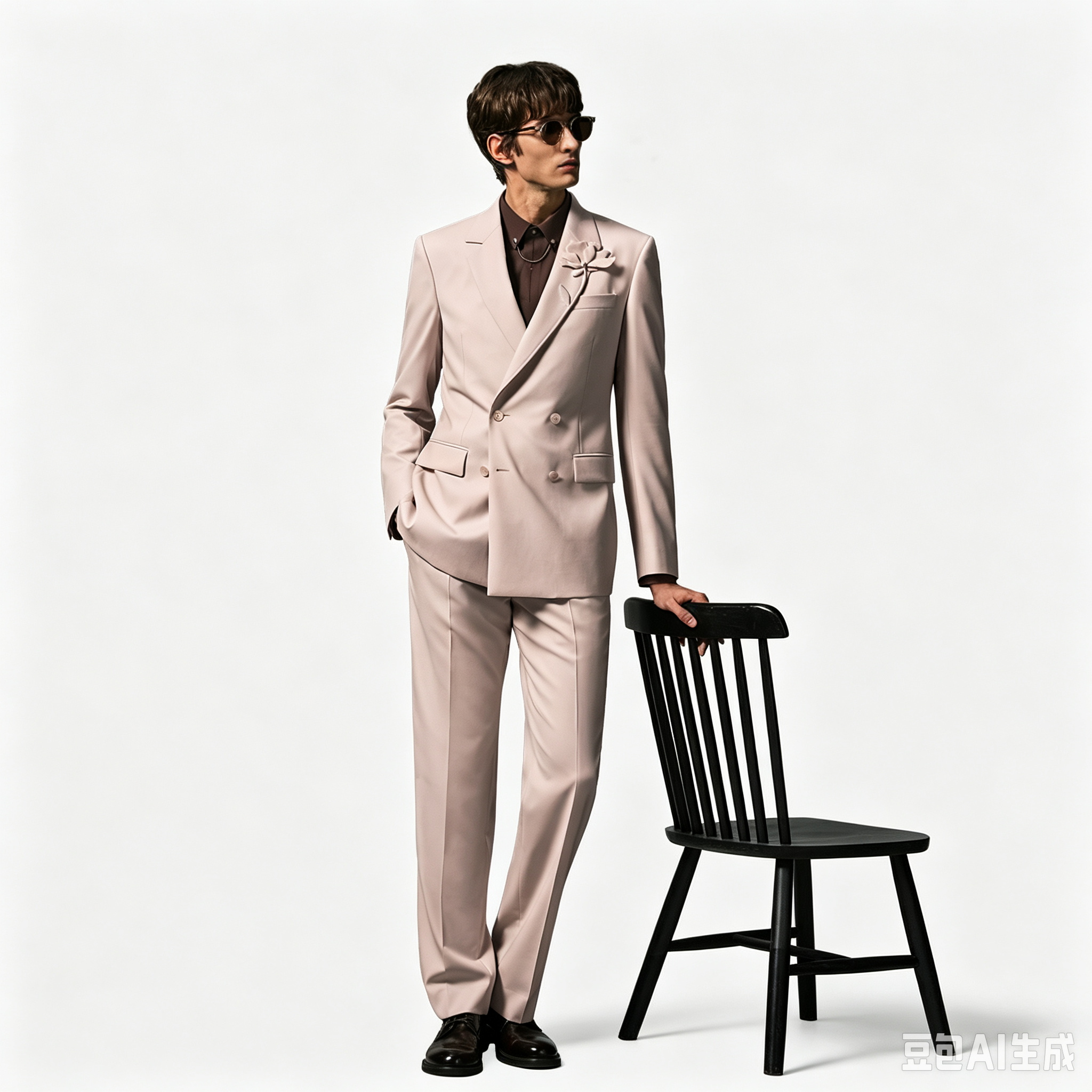 Gray Wool‑Polyester Half‑Canvas Double‑Breasted Two‑Piece Suit