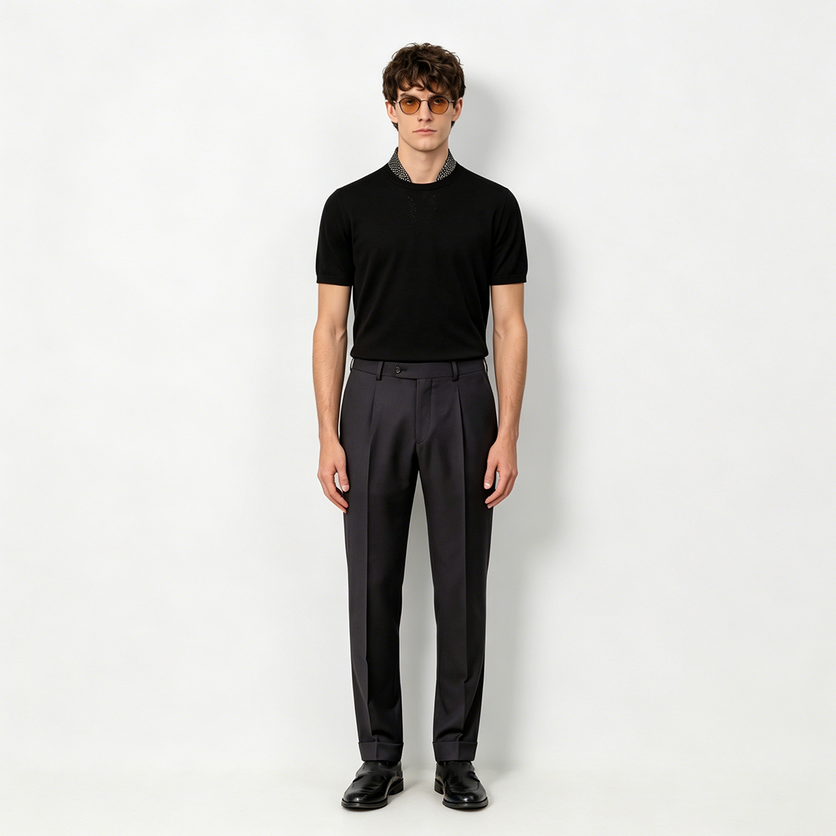 Black Low‑Gorge Peak‑Lapel Pure‑Wool Formal Business Two‑Piece Suit