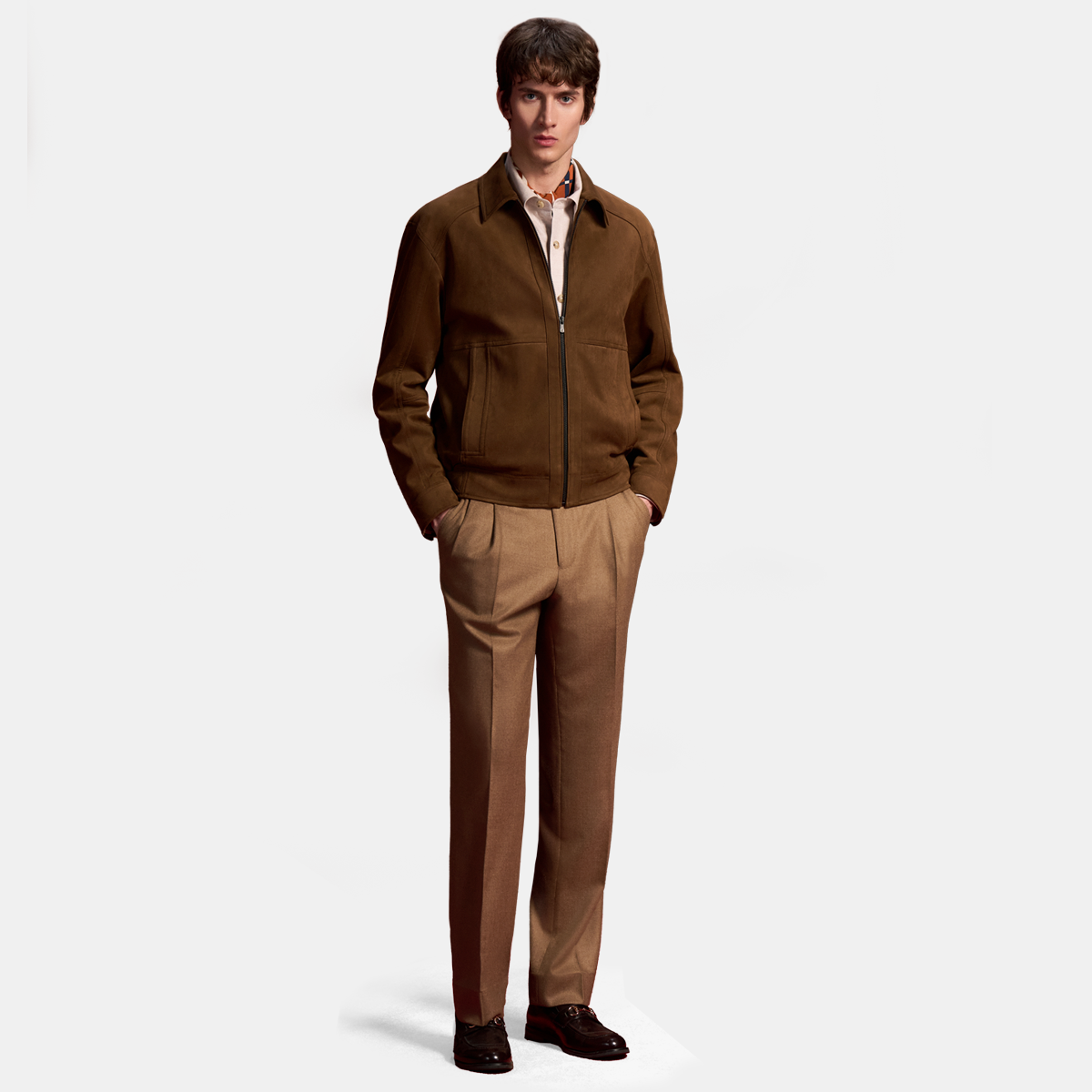 Dark Brown Polyester‑Elastane Exposed‑Teeth Center‑Zip Jacket