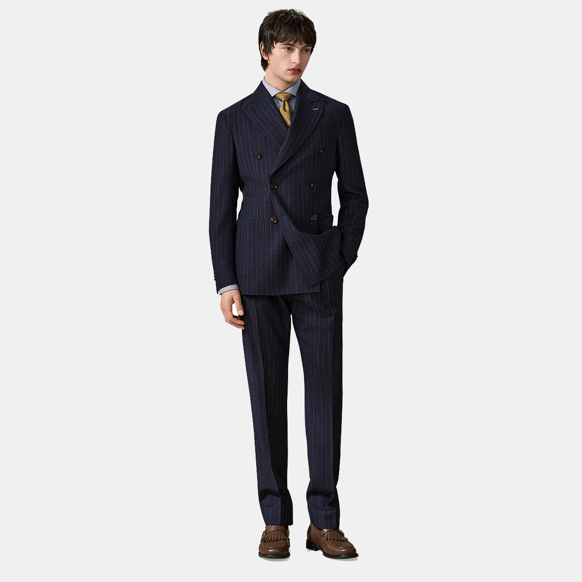 Gray Wool Half‑Canvas Double‑Breasted Two‑Piece Suit