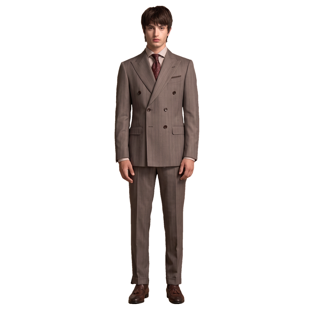 Gray Striped All‑Wool 6×2 Double‑Breasted Two‑Piece Suit