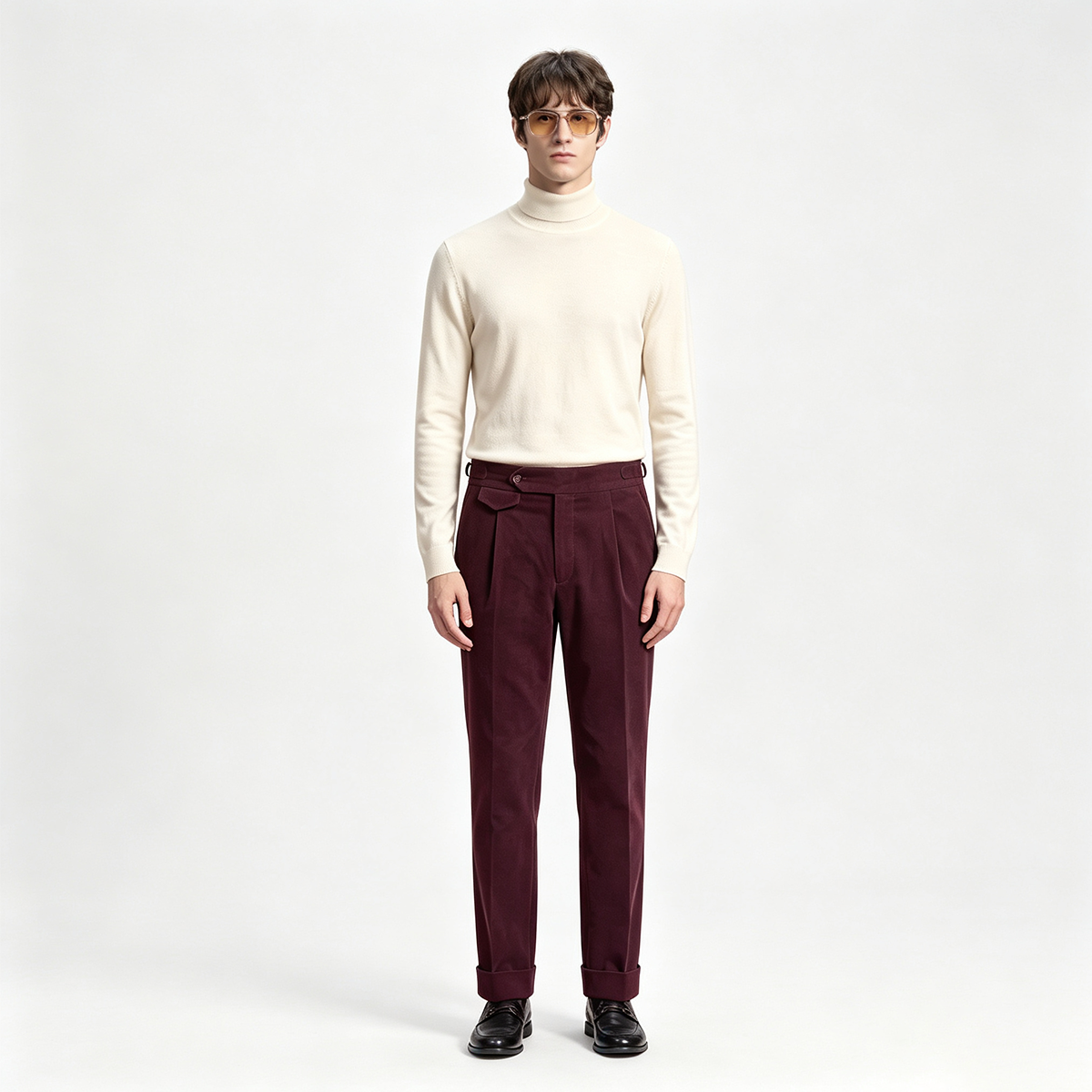 Burgundy Cotton‑Wool‑Elastane Fused Double‑Breasted Two‑Piece Suit