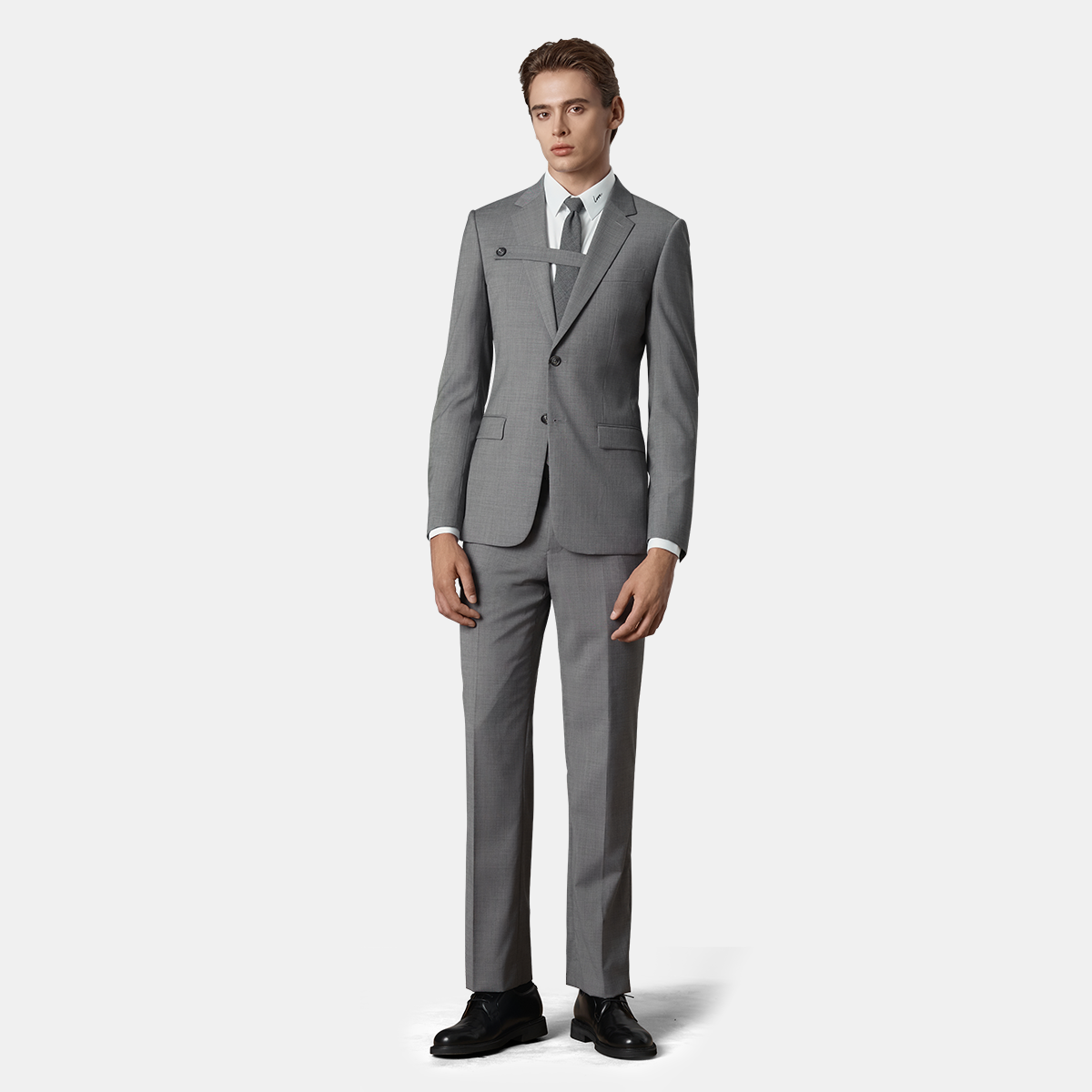 Grey Cool‑Series Wool‑Viscose‑Blend Casual‑Groom Two‑Piece Suit