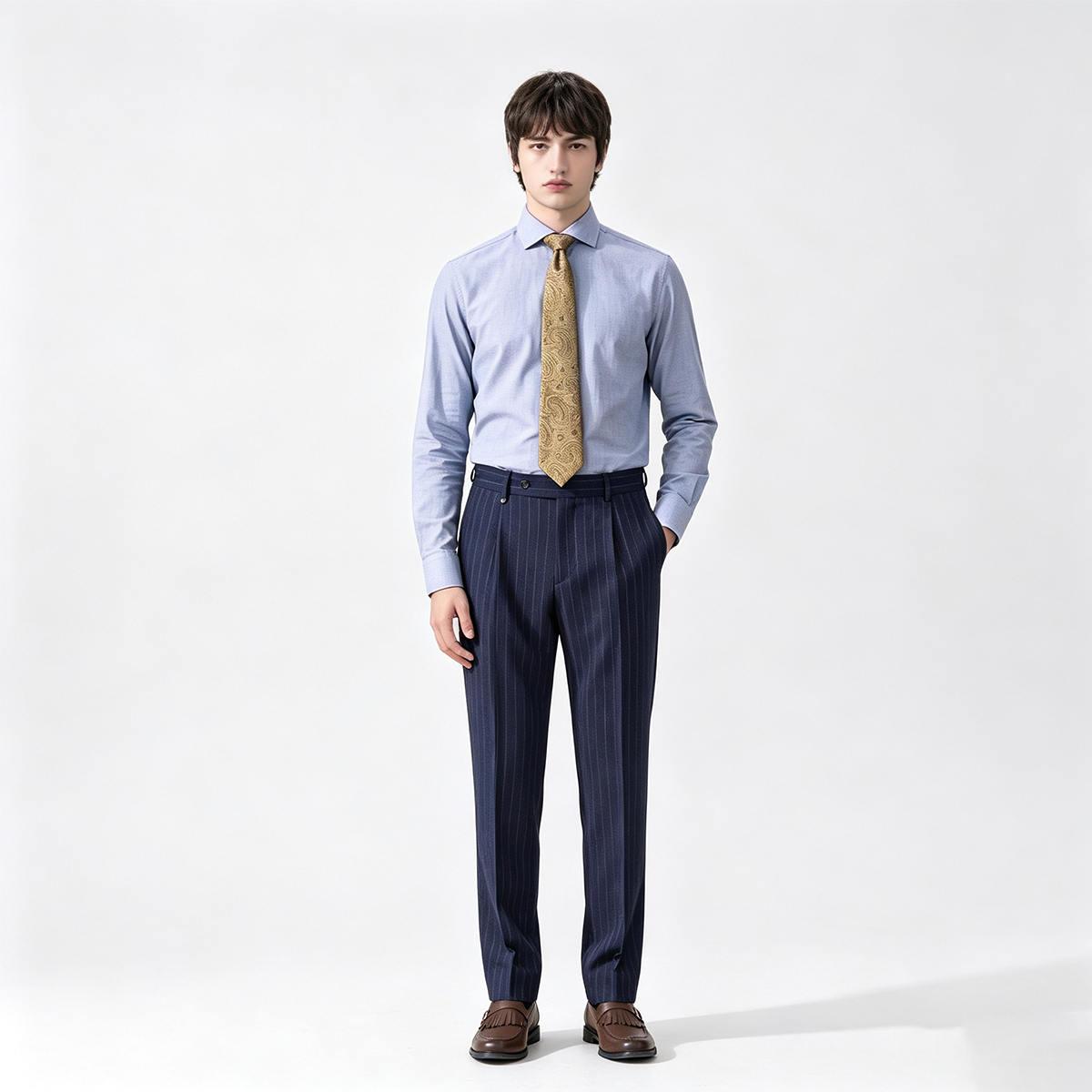 Gray Wool Half‑Canvas Double‑Breasted Two‑Piece Suit