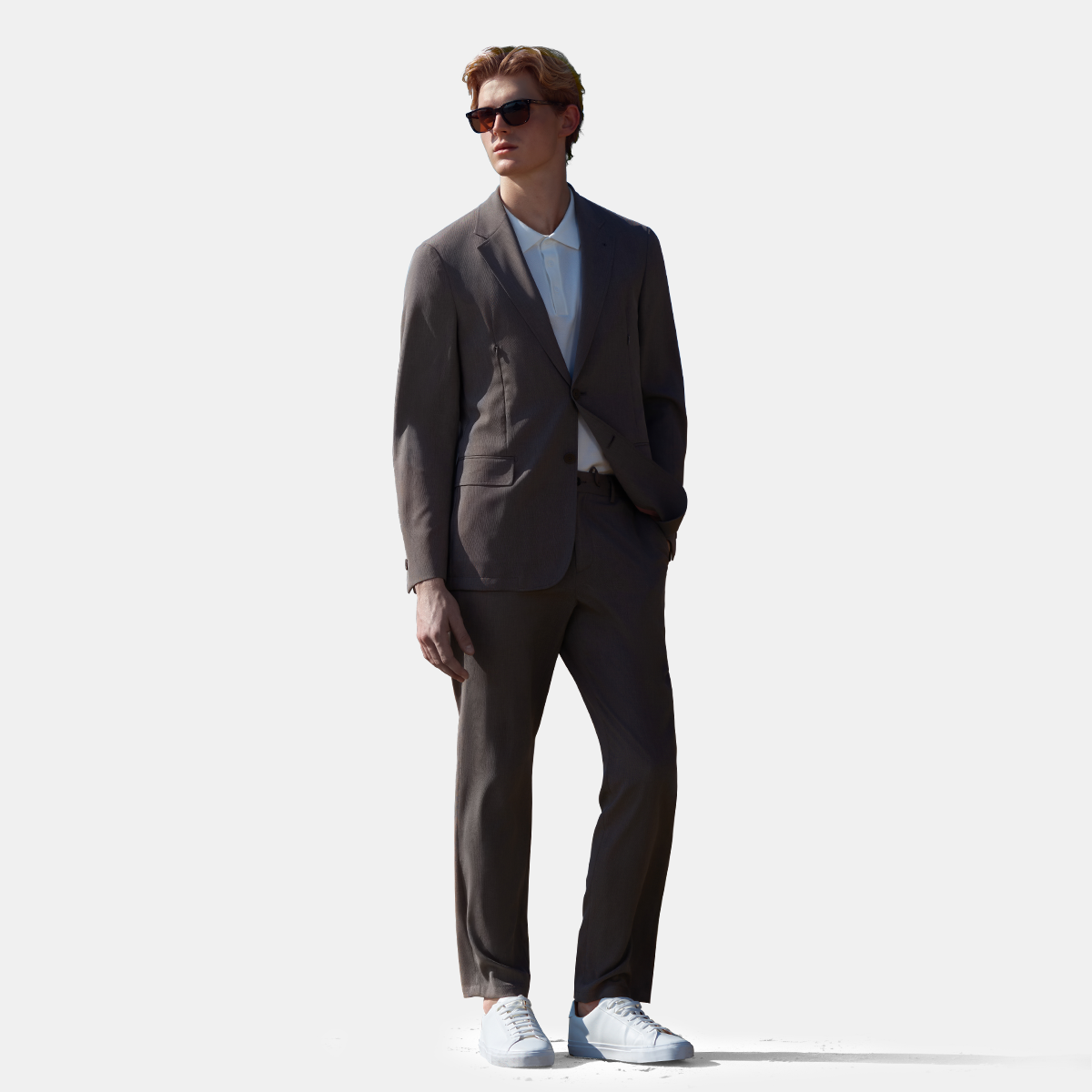 Brown Ultra‑Light Polyester Fused Sport‑Travel Casual Two‑Piece Suit