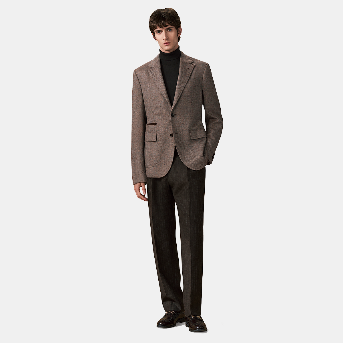 Light Brown Wool Half‑Canvas Single‑Breasted Blazer