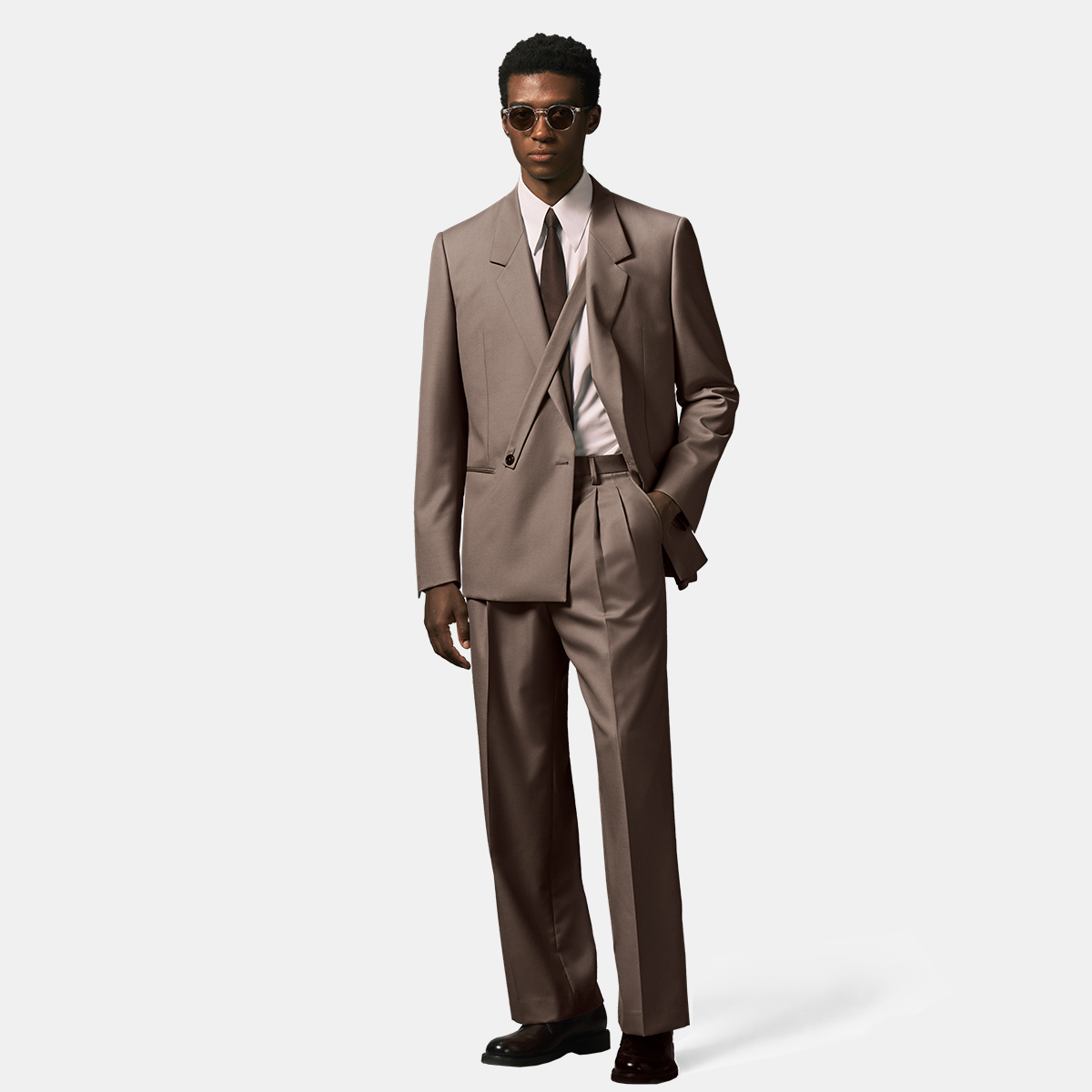 Gray Wool‑Polyester Half‑Canvas Double‑Breasted Two‑Piece Suit
